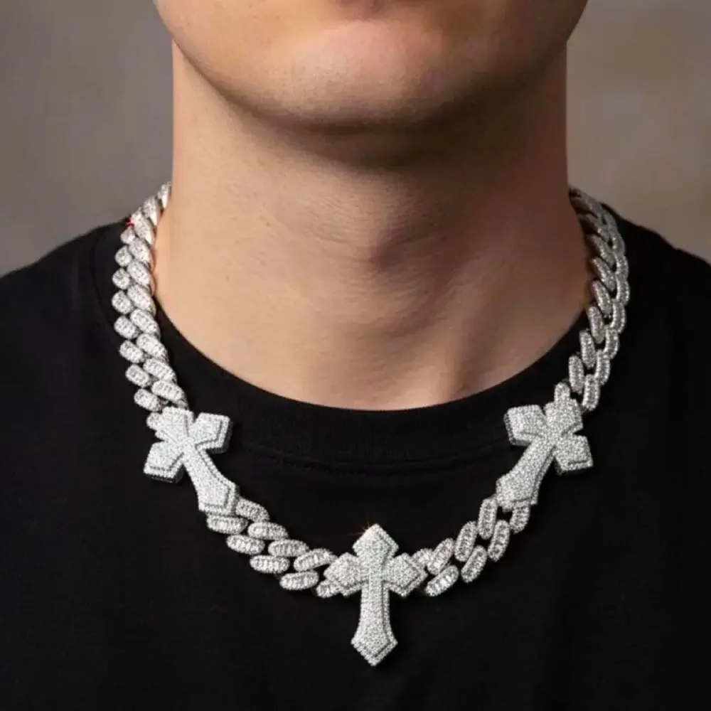 Triple Cross Cuban Link Necklace B 9 Df